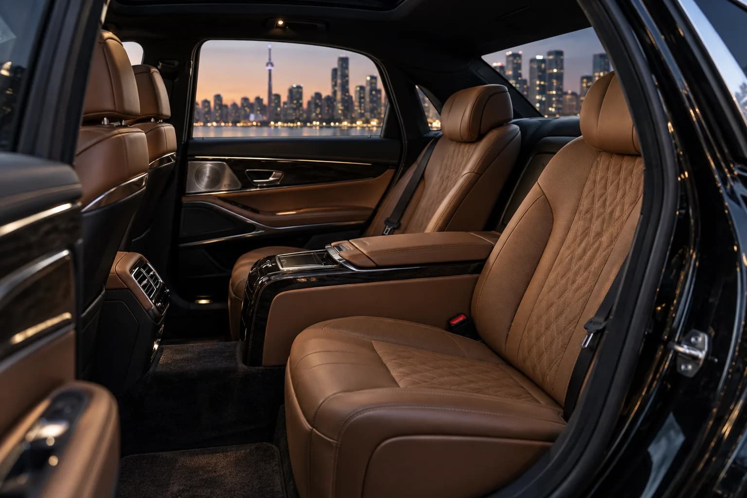 Refined leather interior of an executive vehicle